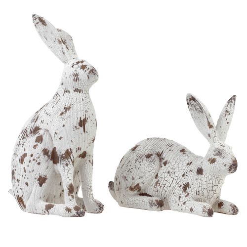 Dekorative kaniner hvit vintage trelook påske H14,5/24,5cm 2stk