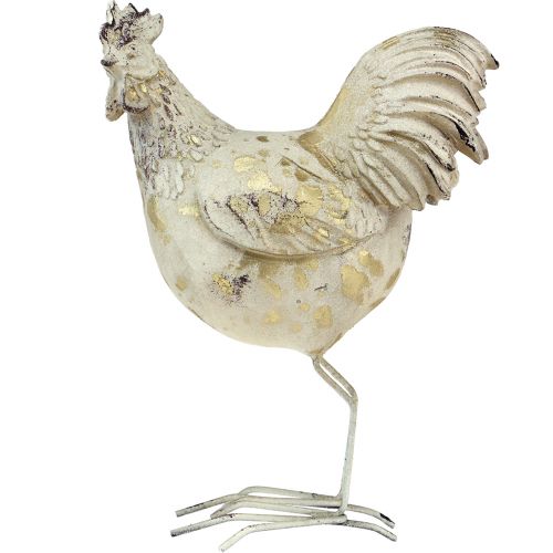 gjenstander Dekorative Kyllinger Hvitt Gull Hane Høne Vintage L13cm 2stk