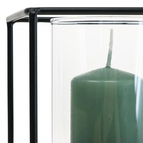 Dekorativ lysestake sort metall lanterneglass 12×12×13cm