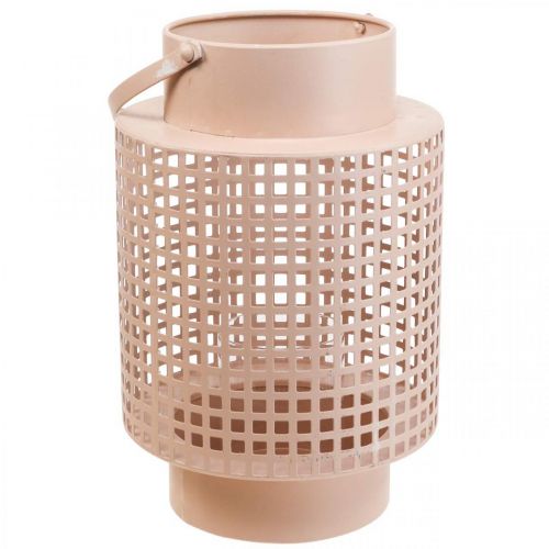 Dekorativ lanterne rosa metall lanterne med håndtak Ø18cm H29cm
