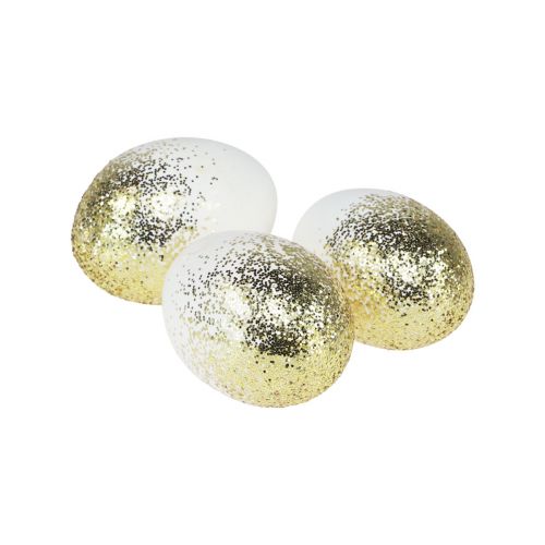 Dekorative påskeegg ekte kylling eggehvite med gullglitter H5,5–6cm 10 stk.