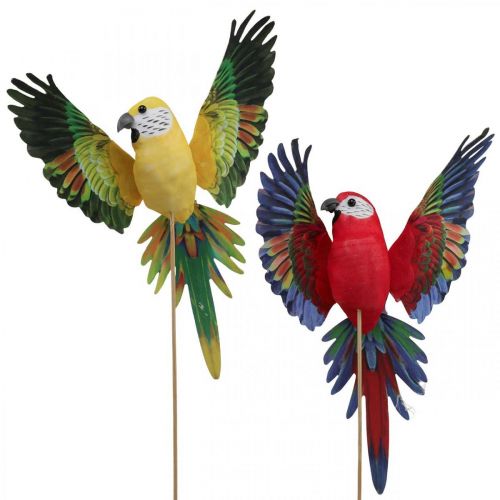 Floristik24 Blomsterplugg fugl, deco papegøye rød gul 28×19cm 2stk