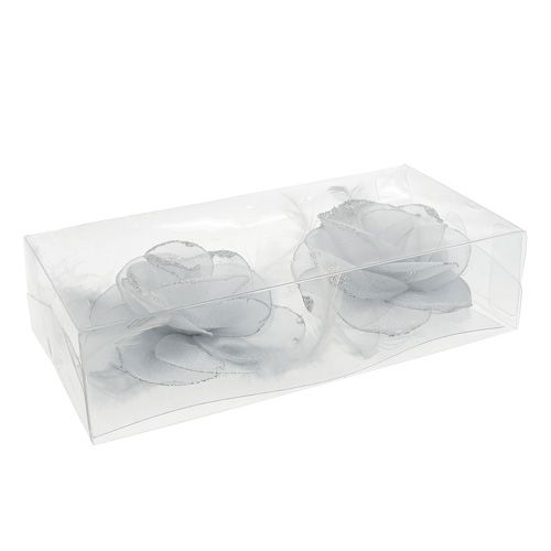 Floristik24 Dekorrose på klips Ø10cm sølv 2stk