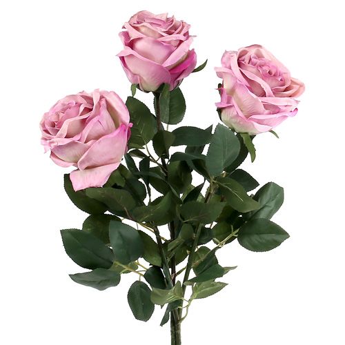 Dekorativ rose fylt gammelrosa Ø10cm L65cm 3stk