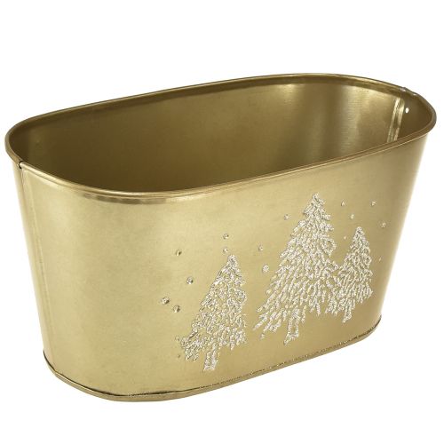 Dekorativ skål oval juletrepotter gull 24×13×12,5cm
