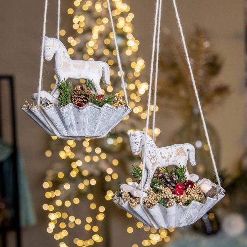 Floristik24 Dekorativ gyngehest Julehvit 13x4,5x11,5cm 3stk