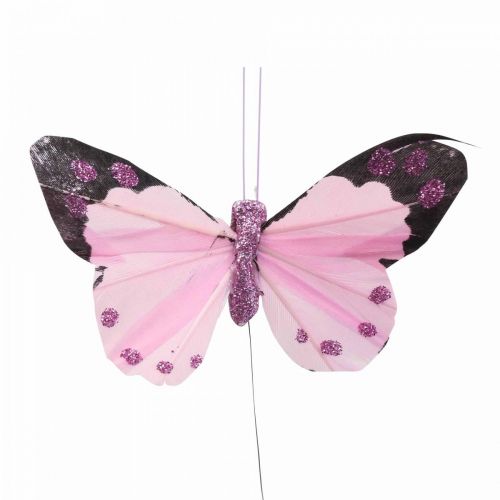 gjenstander Deco sommerfugl på trådfjær sommerfugler lilla/rosa 9,5cm 12stk