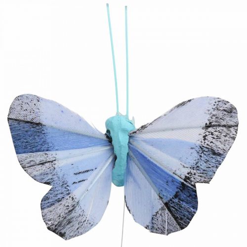 Deco sommerfugler fjær sommerfugl rosa, blå 6cm 24p