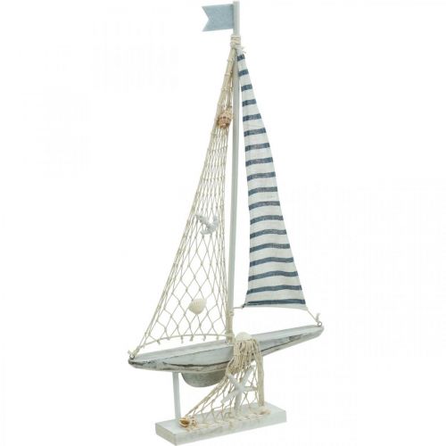 Floristik24 Deco Seilbåt Tre Hvit Blå Maritim Deco Skip 28×3×55cm