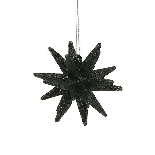 Floristik24 Deco stjerner svart glimmer 7,5cm 8stk