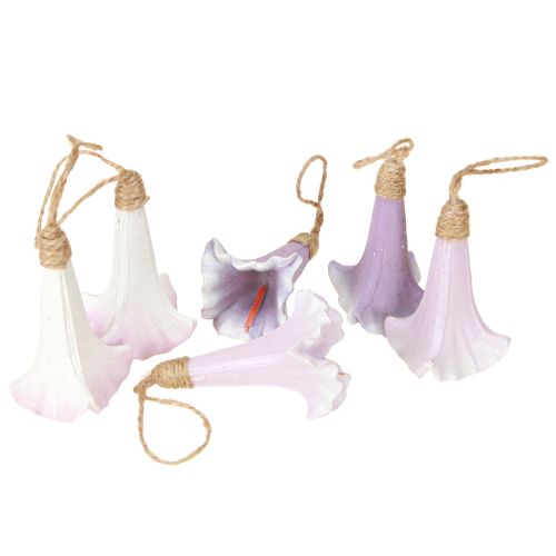 gjenstander Dekorative klokkeblomst-anheng, lilla og hvite, sett med 6, Ø3,5 cm, H8 cm, vår- og påskepynt