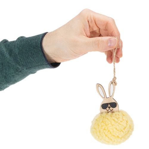 gjenstander Påskeharepynt til oppheng, fluffy kanin, gul, Ø7 cm, 6 deler