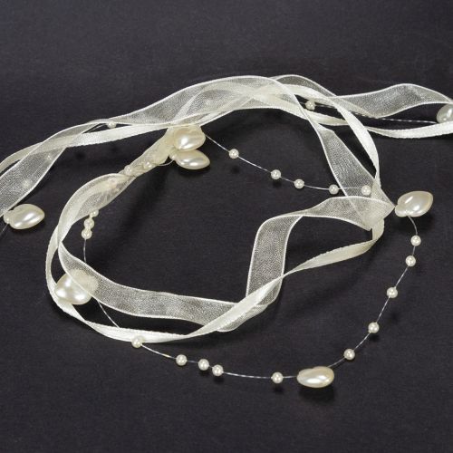 gjenstander Dekorativt bånd, kremfarget, hjerter, perler, bryllupsdekorasjon, 10 mm, 5 m