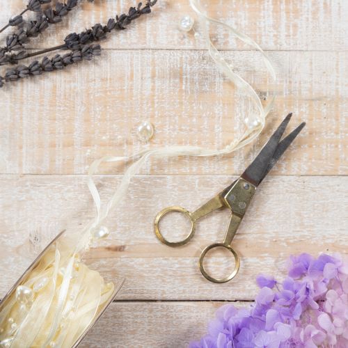 gjenstander Dekorativt bånd, kremfarget, hjerter, perler, bryllupsdekorasjon, 10 mm, 5 m