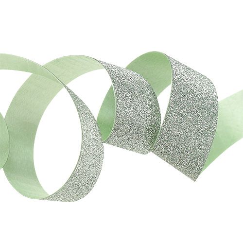 Floristik24 Dekorativt bånd lysegrønt med glimmer 10mm 150m