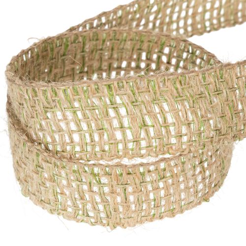 gjenstander Grønt jute dekorativt bånd, naturlig, 25 mm bredt, 10 m langt