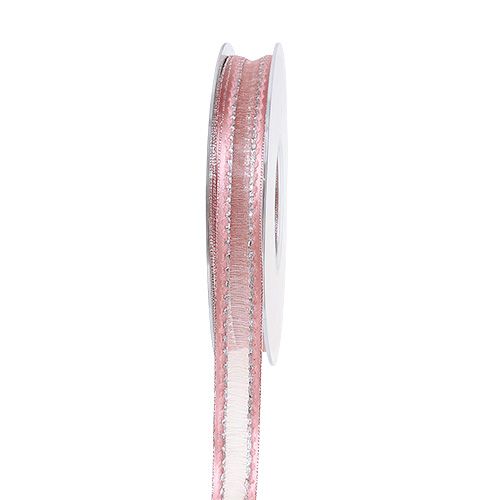 Floristik24 Deco bånd rosa med lurex striper i sølv 15mm 20m
