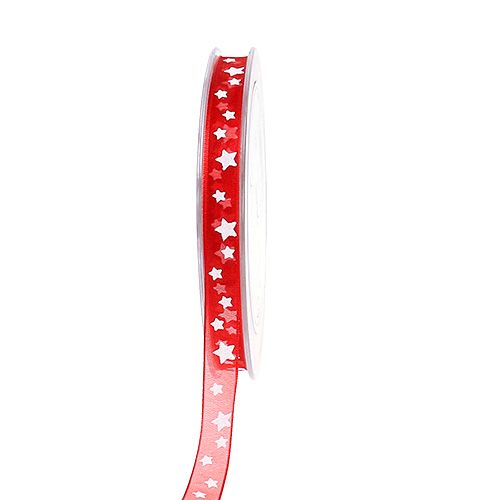 Floristik24 Dekorbånd rødt med stjernemønster 10mm 20m