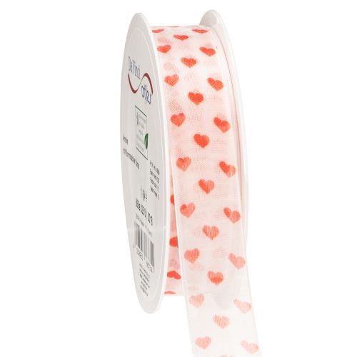 Floristik24 Gavebånd med hjerter, ideelt for kreative innpakningsideer og personlige gaver, 2,5 cm bredt, 15 m langt