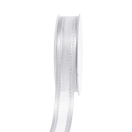 Floristik24 Dekorbånd hvit med lurex 25mm 20m