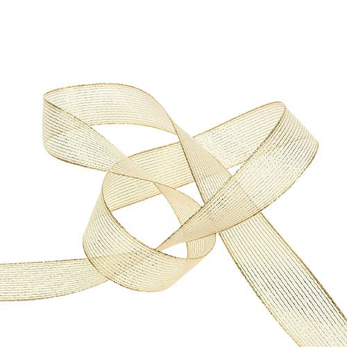 Dekorativt bånd med lurex striper lys gull 25mm 20m | Floristik24.no