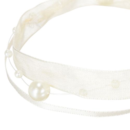 gjenstander Dekorativt bånd med perler, kremfarget, 20 mm, 5 m