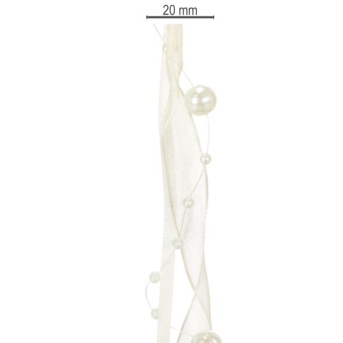 gjenstander Dekorativt bånd med perler, kremfarget, 20 mm, 5 m