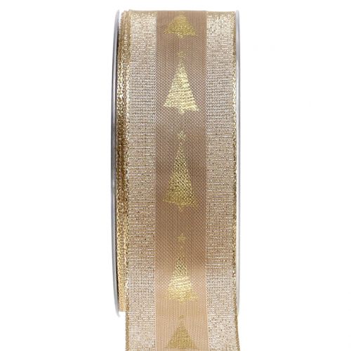 Floristik24 Dekorativt bånd gull med gran 40mm 15m