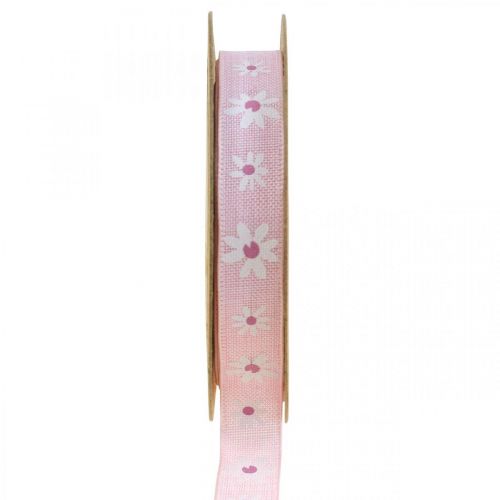gjenstander Dekorbånd rosa med blomster gavebånd 15mm 15m