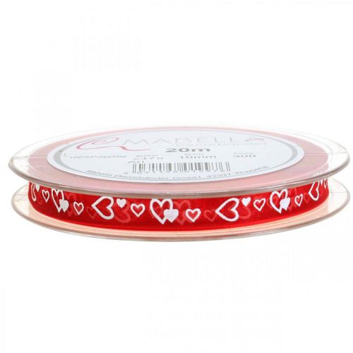 Floristik24 Dekorbånd rødt med hjerter 10mm 20m