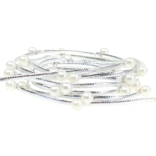 Floristik24 Dekorbånd sølv med perler 10mm 8m