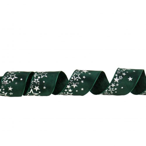 gjenstander Dekorbånd stjernemønster grønn-sølv 40mm 25m