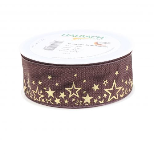 Floristik24 Dekorbånd stjernemønster rosa-gull 40mm 25m