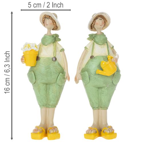 Dekorative gartnerfigurer, borddekorasjon, sommer, grønn/gul, 16,5 x 5,5 cm, 2 stk. | Floristik24.no