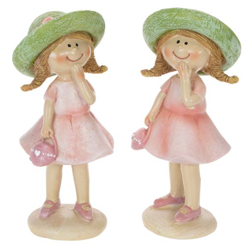 Dekorative figurer av jenter med hatter, rosa og grønn, 6,5x5,5x14,5 cm, 2 stk. kjøpe | Floristik24.no