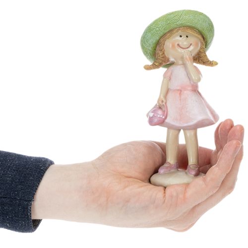 Dekorative figurer av jenter med hatter, rosa og grønn, 6,5x5,5x14,5 cm, 2 stk. | Floristik24.no