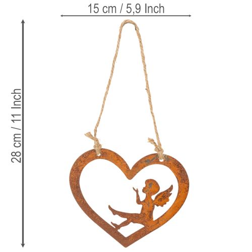 Dekorative oppheng i metall, rusten overflate, hjerteformet engeldesign, Ø15 cm, 6 stk. | Floristik24.no