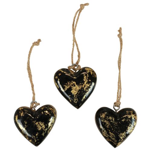 Floristik24 Dekorativ kleshenger tre hjerter dekorasjon natursvart gull 6cm 8stk
