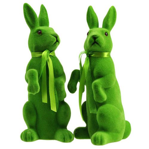 Floristik24 Dekorative kaniner sitter grønt strømmet H27,5cm 2stk