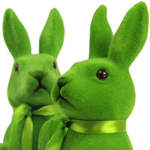gjenstander Dekorative kaniner sitter grønt strømmet H27,5cm 2stk