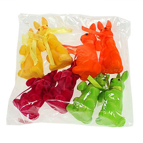Floristik24 Dekorative kaniner sitter flokket flerfarget H14,5cm 8stk