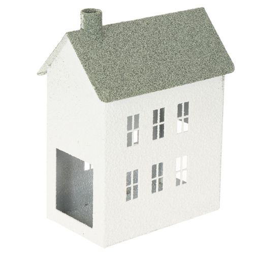 Dekorativt metallhusformet hus med vinduer og skorstein, 22 cm