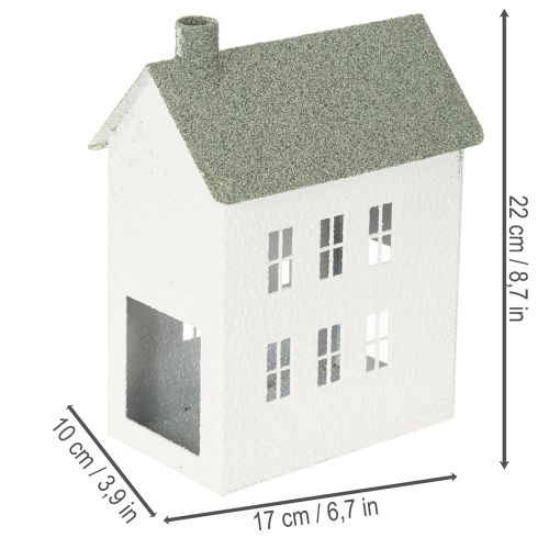 Dekorativt metallhusformet hus med vinduer og skorstein, 22 cm | Floristik24.no