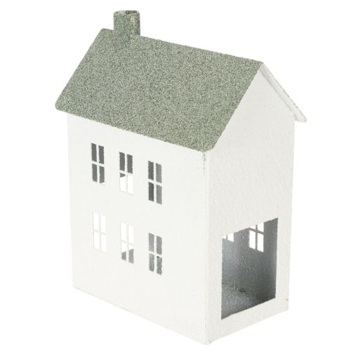 Dekorativt metallhusformet hus med vinduer og skorstein, 22 cm | Floristik24.no