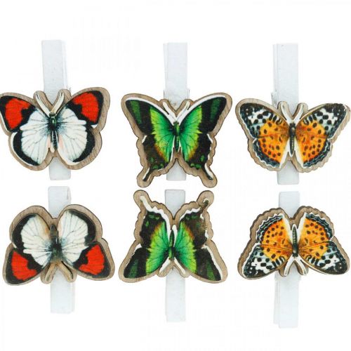 gjenstander Dekorativ klips sommerfugl, gave dekorasjon, vår, sommerfugler laget av tre 6stk
