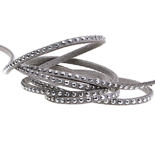 Floristik24 Dekorativ snor lærledning grå med nagler 3mm 15m