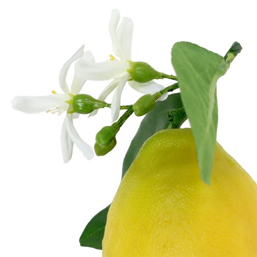 Floristik24 Dekorativ frukt, sitroner med blader gule 9,5cm 4stk