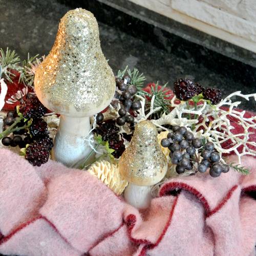Floristik24 Sopp av tre med glitter H17cm 2stk