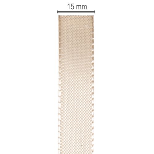 Dekorativt bånd satengbånd taftbånd beige 15mm 50m | Floristik24.no