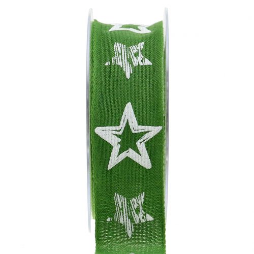 Dekorativ båndjute med stjernemotiv grønn 40mm 15m